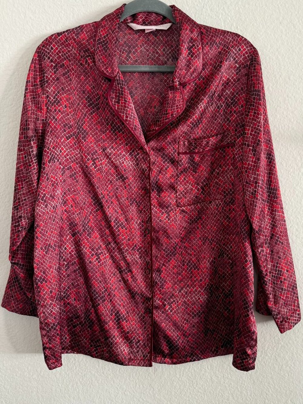 Satin snakeskin print pajama ruby red pajama button down